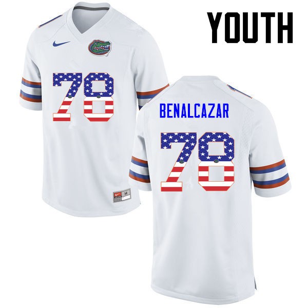 Florida Gators Youth #78 Ricardo Benalcazar College Football Jersey USA Flag Fashion White